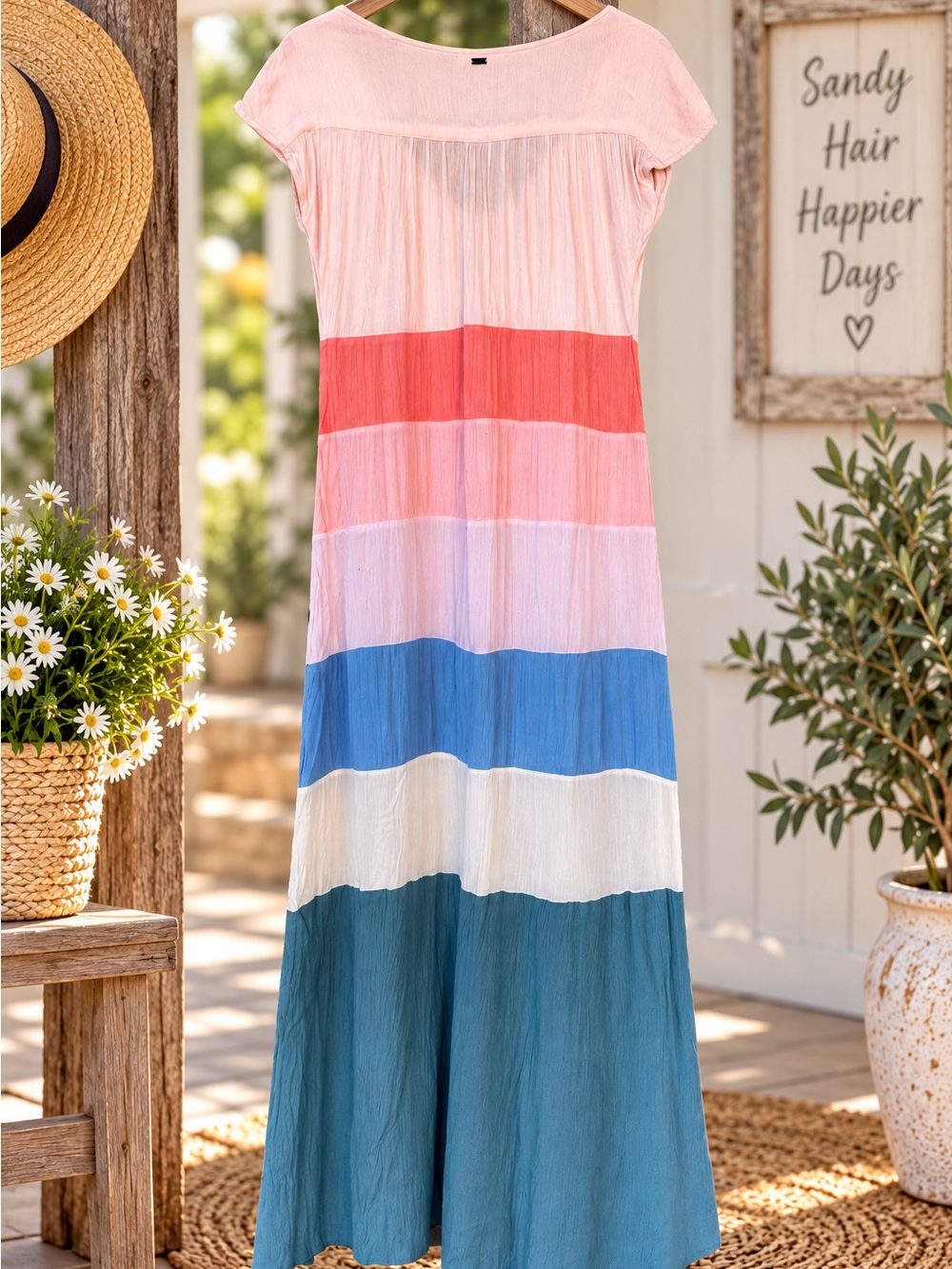 O'Neill Striped Button-Front Beach Dress in Coral, Pink, Blue & Teal - Picture 7 of 8